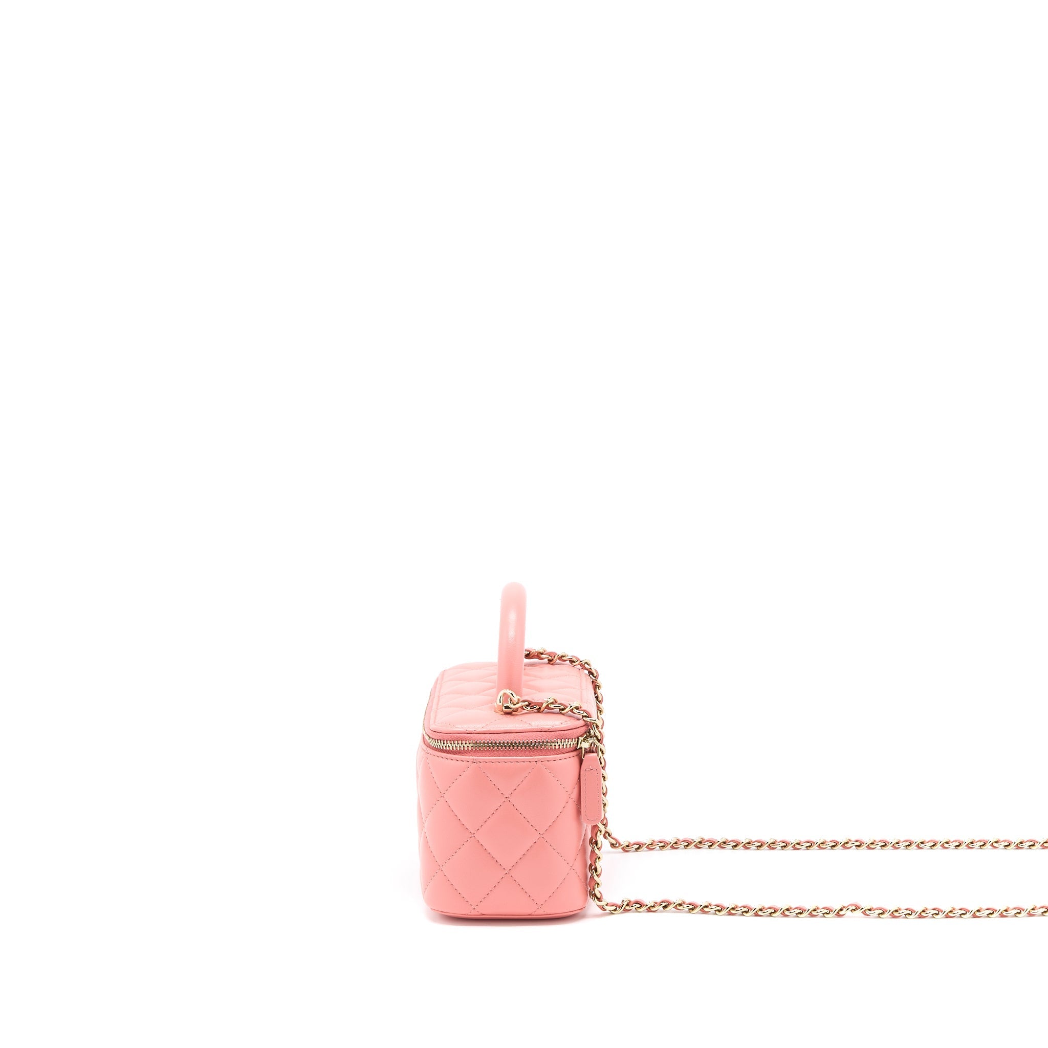CHANEL 22A TOP HANDLE LONG VANITY CASE LAMBSKIN PINK LGHW (MICROCHIP)