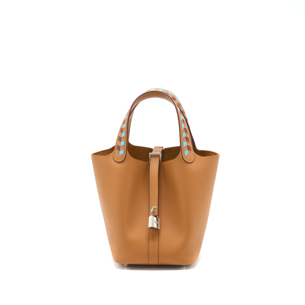HERMES PICOTIN 18 LOCK BAG TRESSAGE EPSOM GOLD/BLUE DE NORD/ROUGE H SHW