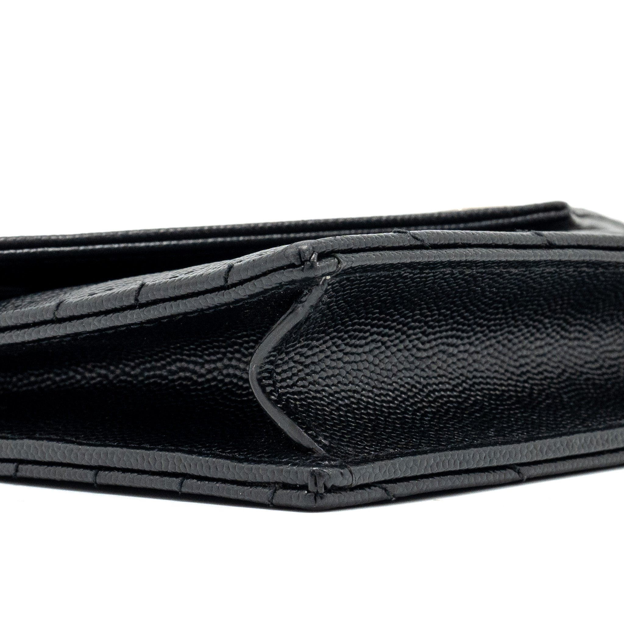 SAINT LAURENT ENVELOPE WALLET ON CHAIN GRAINED CALFSKIN BLACK SHW