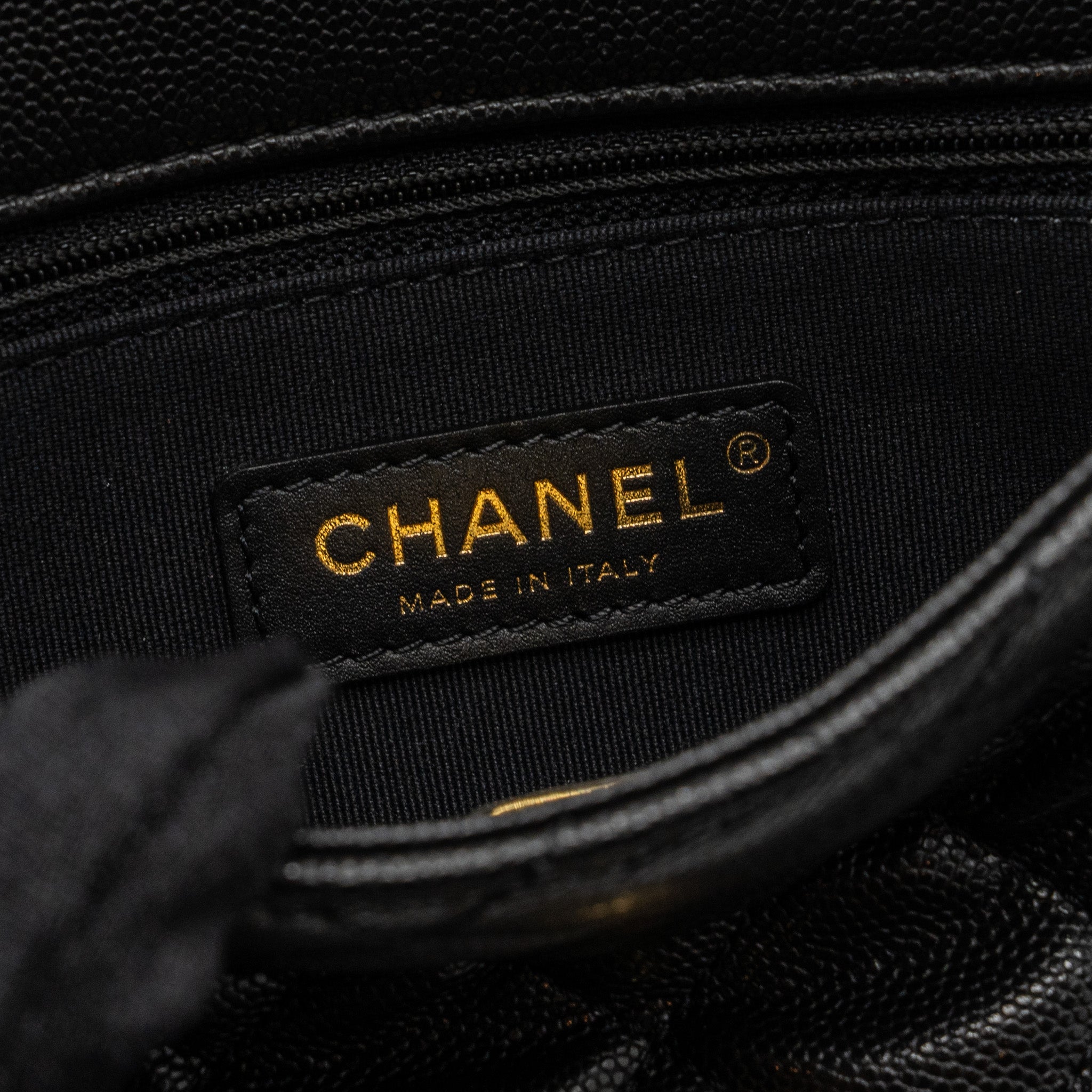CHANEL QUILTED FLAP BAG WITH DOUBLE AND CC LOGO CHAIN CAVIAR BLACK GHW (MICROCHIP)
