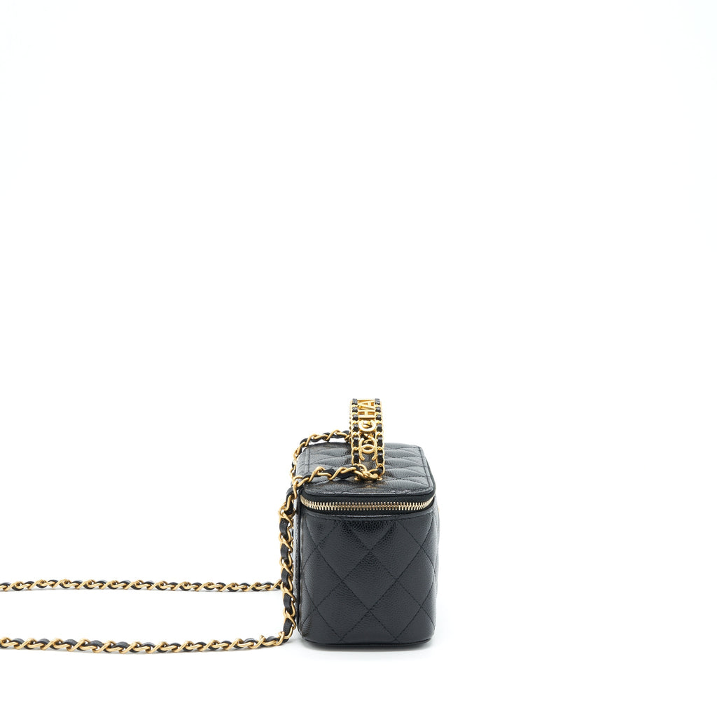 CHANEL 22S LETTER TOP HANDLE LONG VANITY WITH CHAIN CAVIAR BLACK GHW