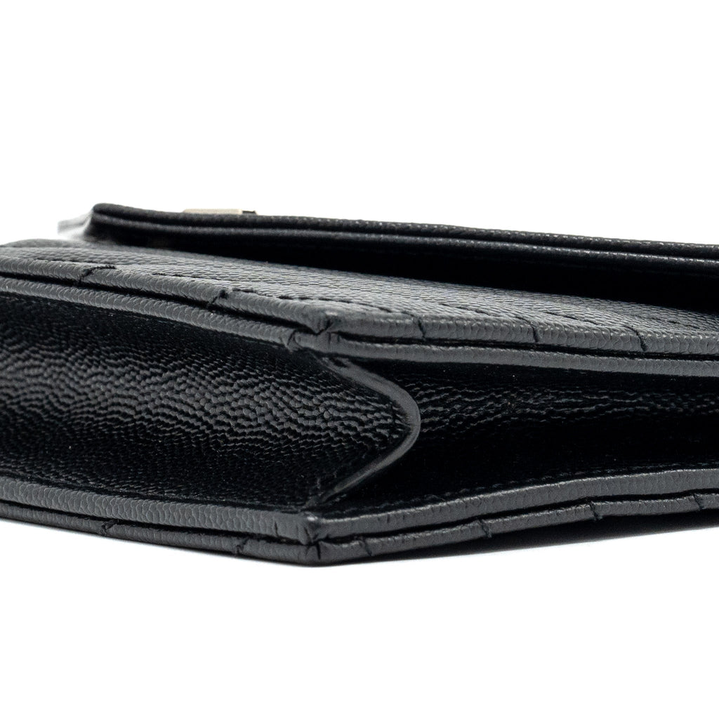 SAINT LAURENT ENVELOPE WALLET ON CHAIN GRAINED CALFSKIN BLACK SHW