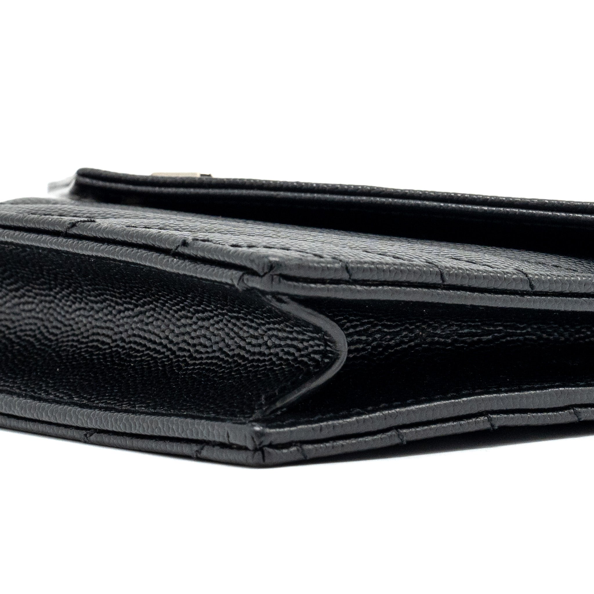SAINT LAURENT ENVELOPE WALLET ON CHAIN GRAINED CALFSKIN BLACK SHW