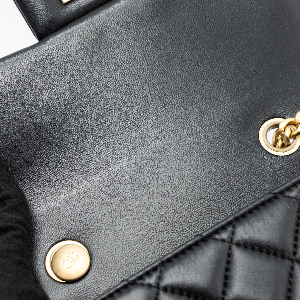 CHANEL CAMELLIA ADJUSTABLE CHAIN MINI SQUARE FLAP BAG LAMBSKIN BLACK GHW (MICROCHIP)