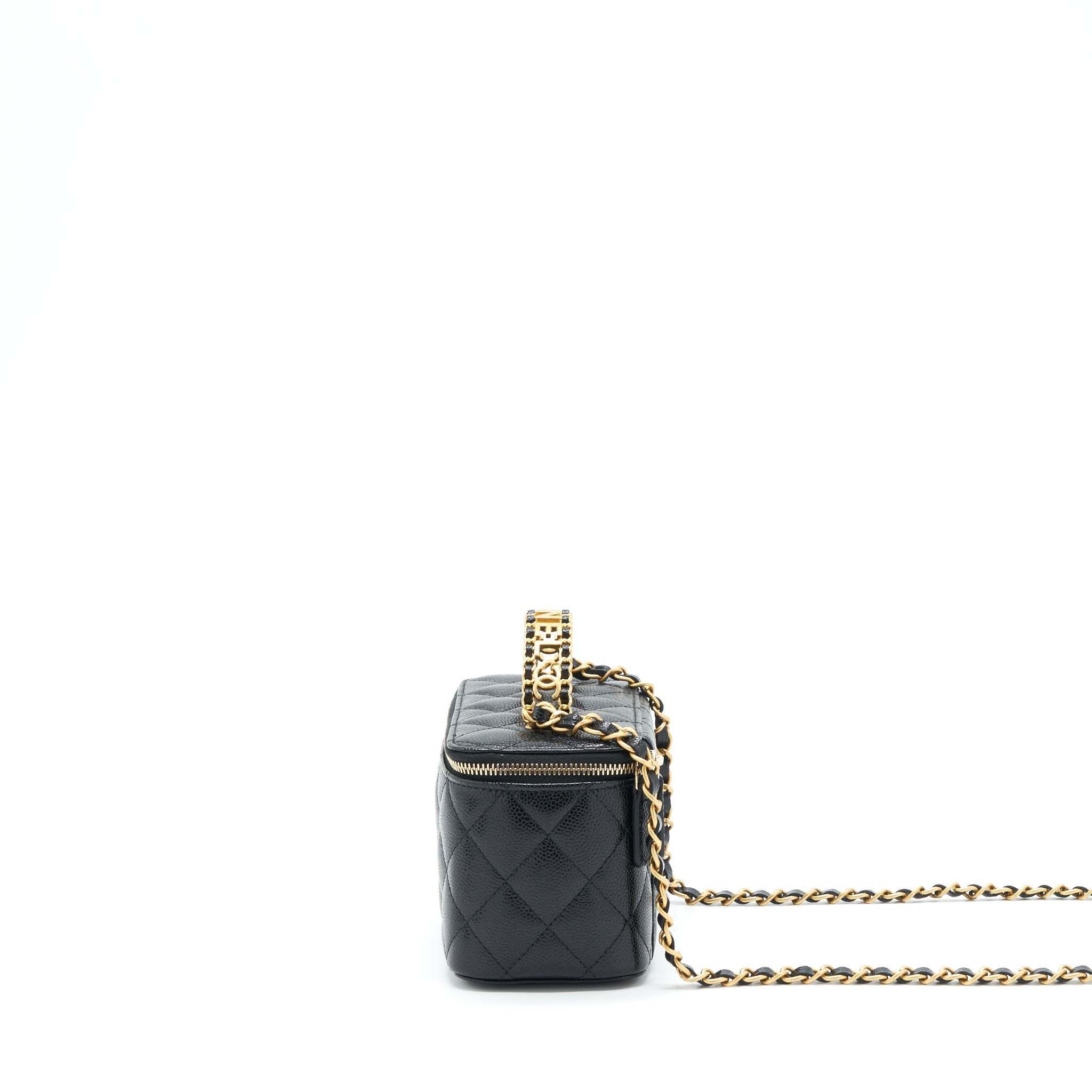 CHANEL 22S LETTER TOP HANDLE LONG VANITY WITH CHAIN CAVIAR BLACK GHW