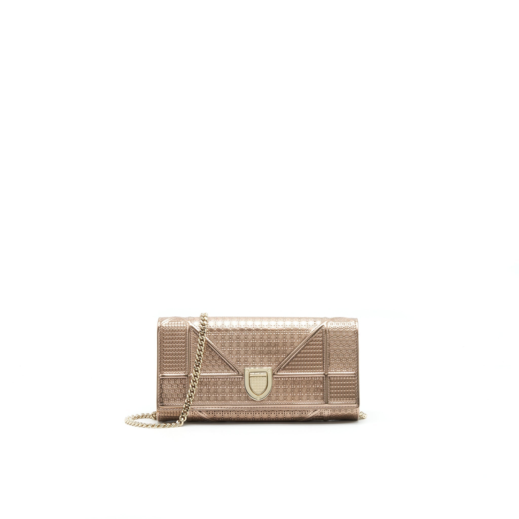 DIOR DIORAMA METALLIC PINK WALLET WITH CHAIN