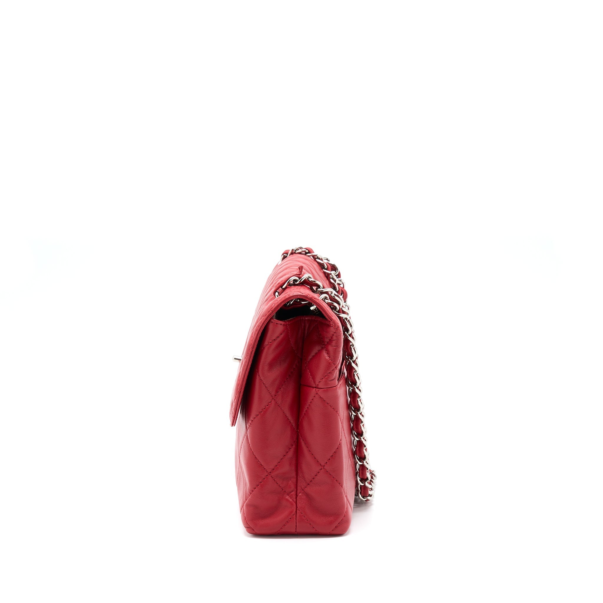 CHANEL LARGE FLAP BAG LAMBSKIN RED SHW