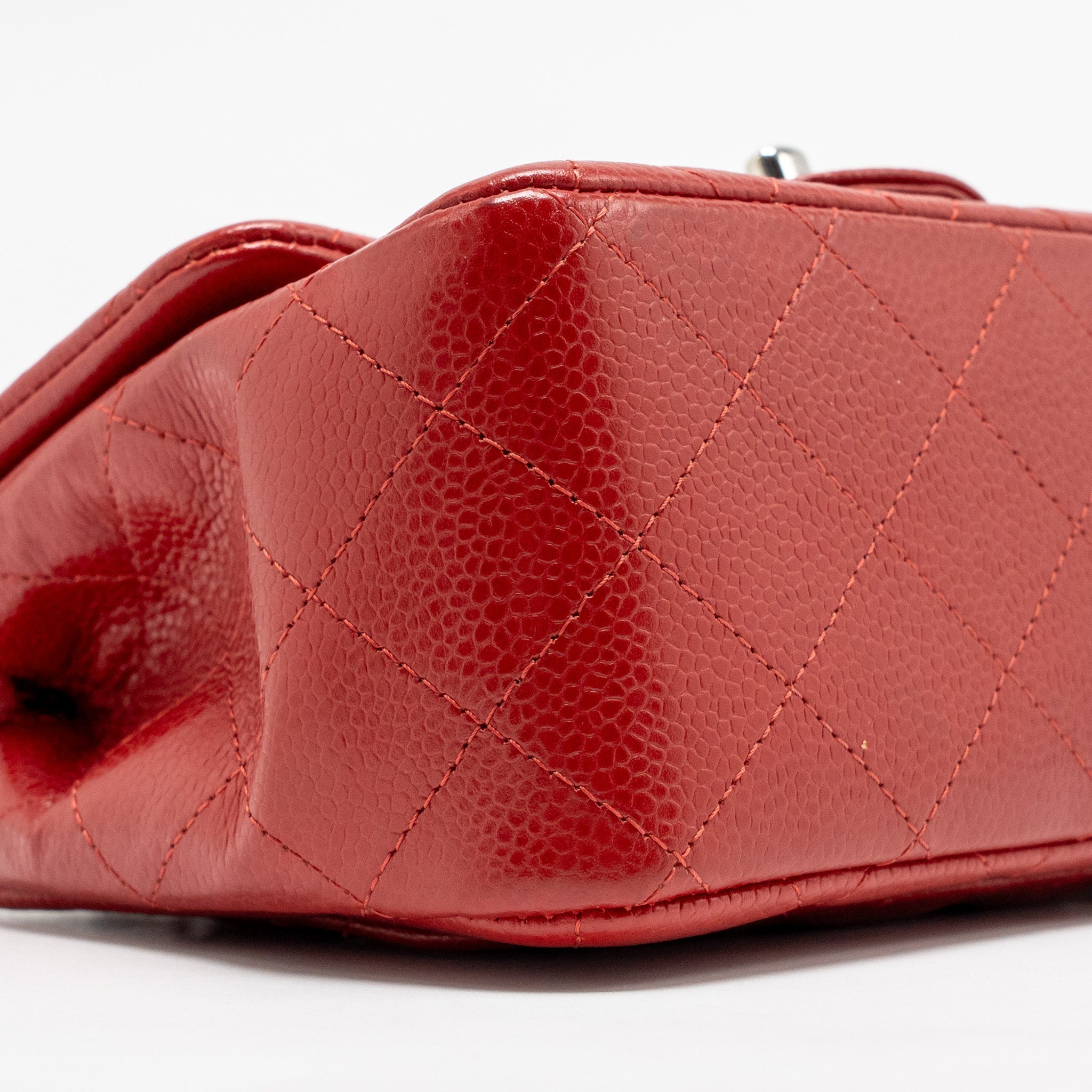 CHANEL MINI SQUARE FLAP BAG CAVIAR RED SHW