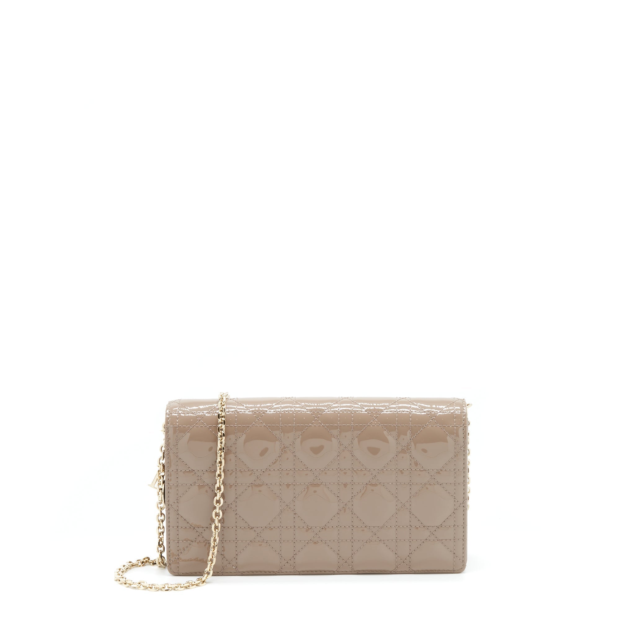 DIOR LADY DIOR POUCH PATENT CALFSKIN WARM TAUPE LGHW