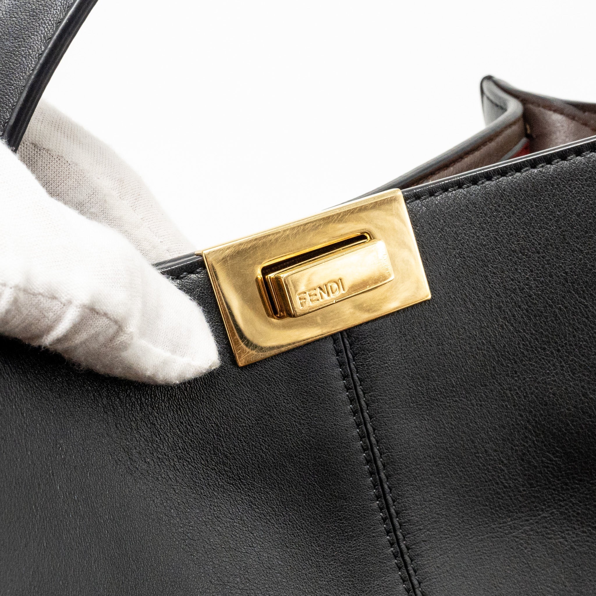 FENDI PEEKABOO X-LITE MEDIUM CALFSKIN BLACK GHW WITH FLOWERLAND STRAP