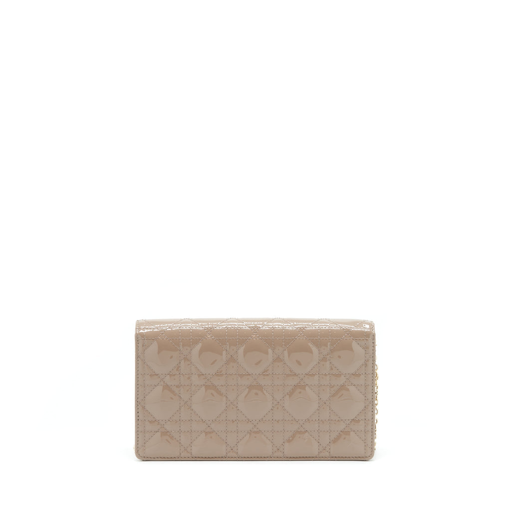 DIOR LADY DIOR POUCH PATENT CALFSKIN WARM TAUPE LGHW