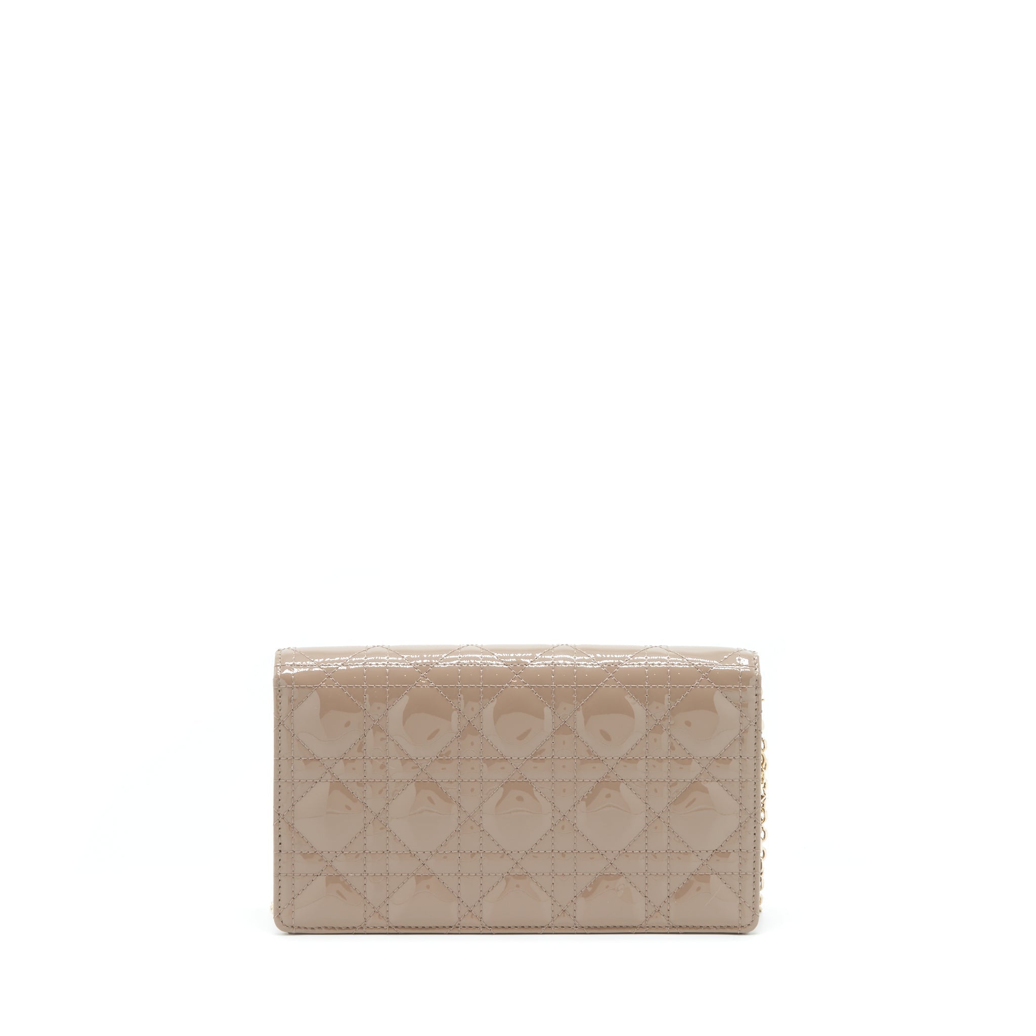 DIOR LADY DIOR POUCH PATENT CALFSKIN WARM TAUPE LGHW