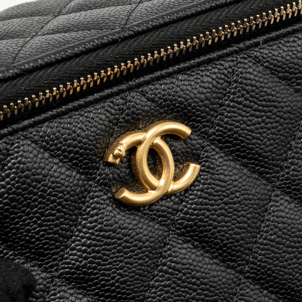 CHANEL COCO LOVE LONG VANITY WITH ADJUSTABLE CHAIN CAVIAR BLACK GHW (MICROCHIP)