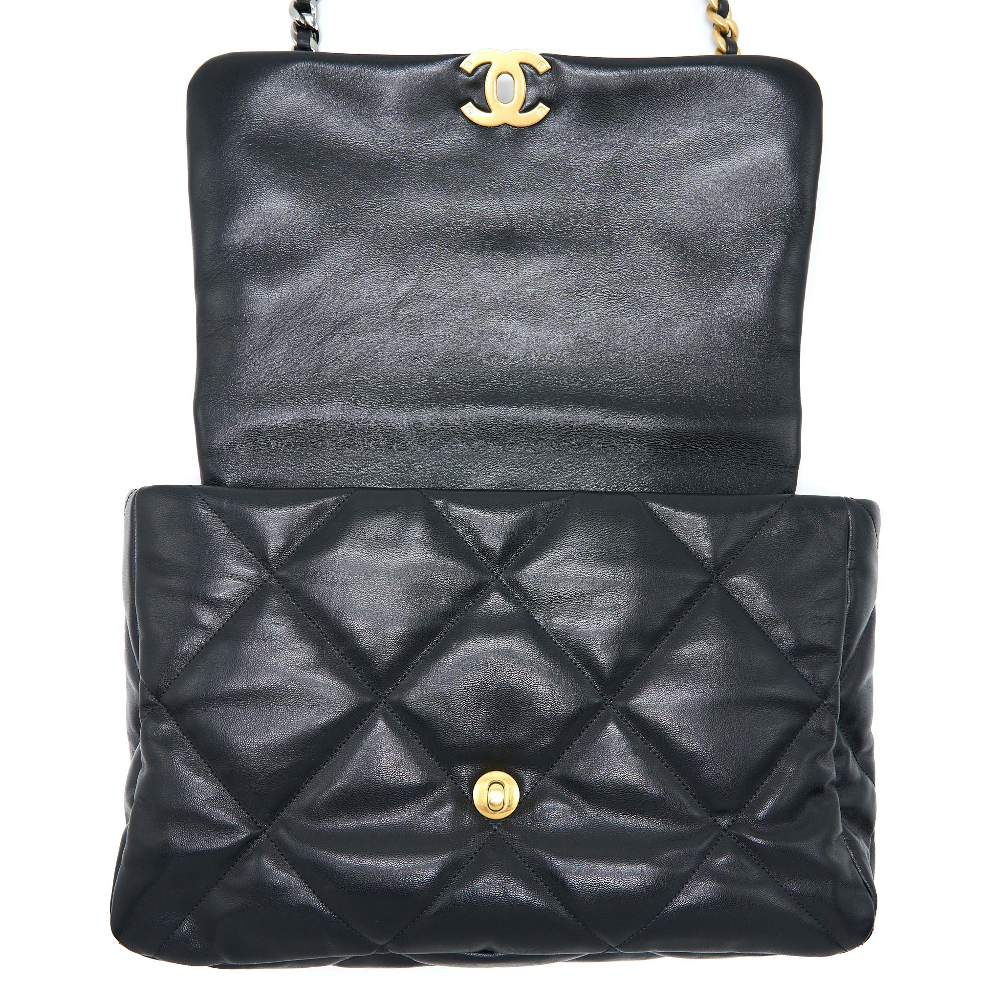CHANEL MAXI 19 BAG GOATSKIN BLACK MULTICOLOUR HARDWARE