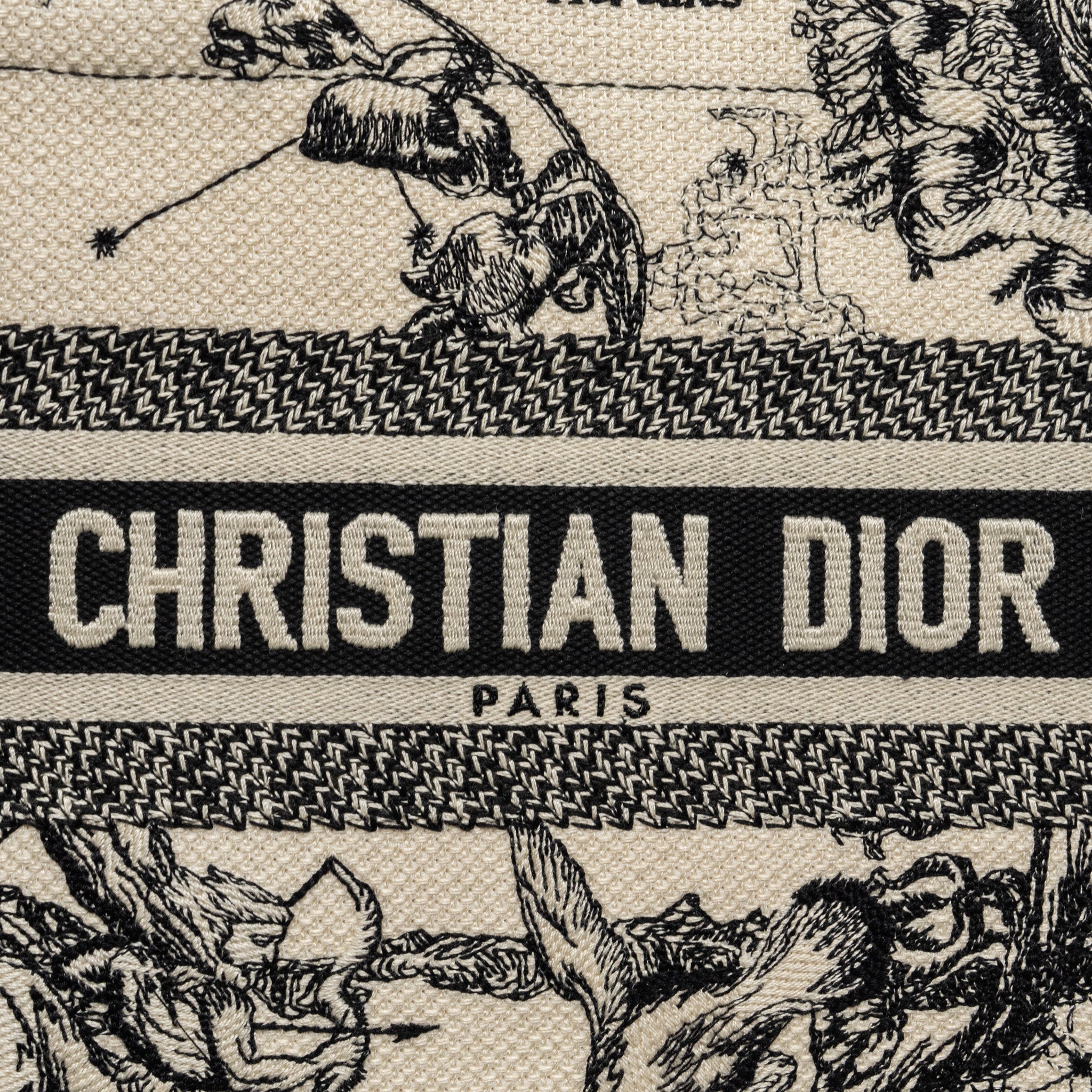 DIOR SMALL BOOK TOTE LATTE/BLACK TOILE DE JOUY ZODIAC EMBROIDERY