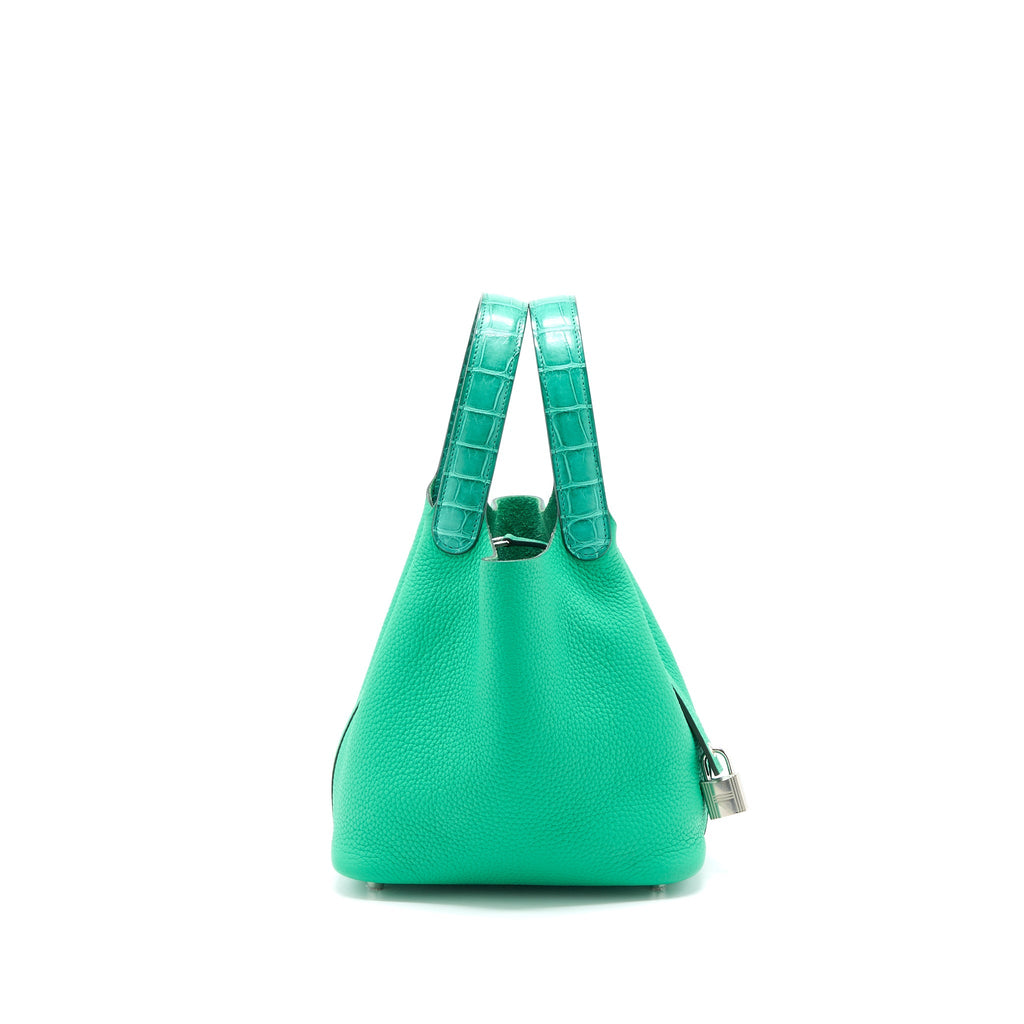 HERMES PICOTIN 18 LOCK BAG ALLIGATOR TOUCH CLEMENCE MENTHE/VERT JADE SHW