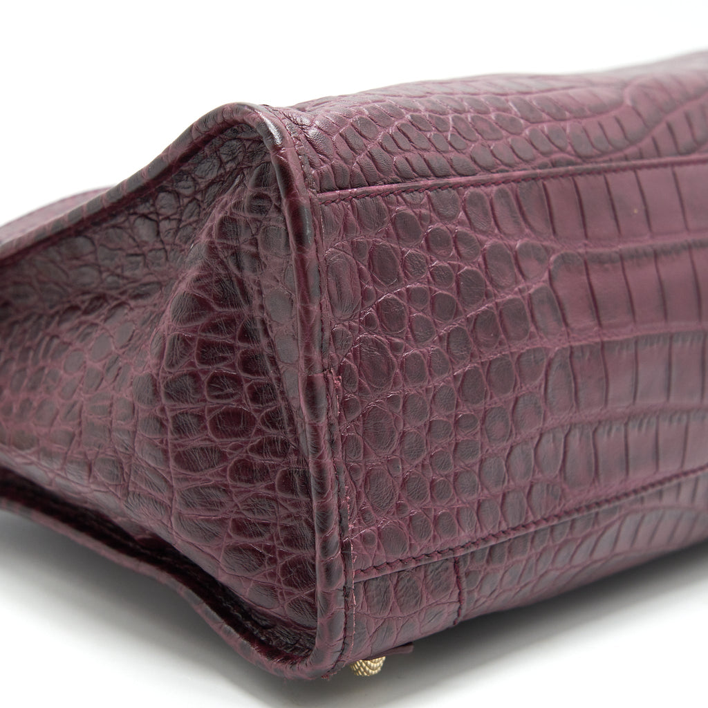 BALENCIAGA MEDIUM GIANT CITY BAG BURGUNDY CROCODILE EMBOSSED LEATHER WITH GHW