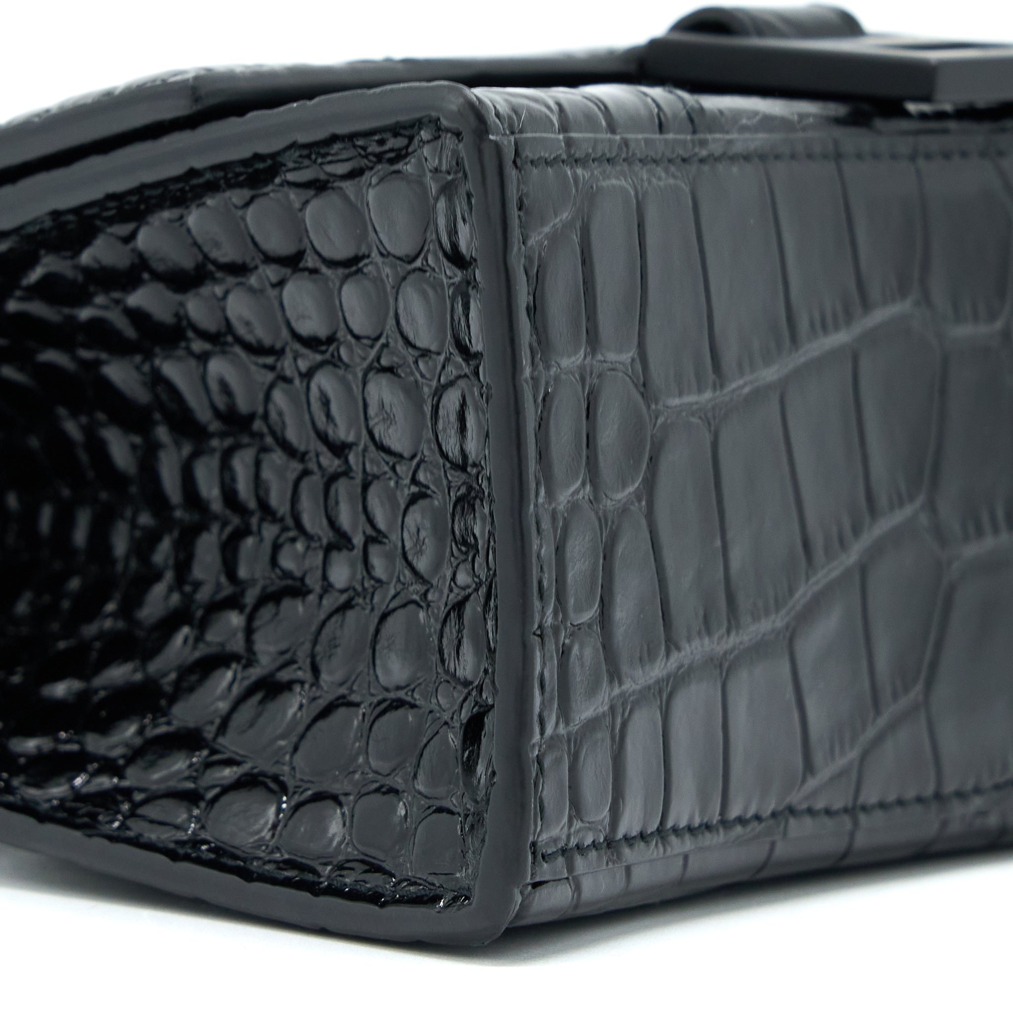 BALENCIAGA HOURGLASS XS CROC-EMBOSSED CALFSKIN SO BLACK
