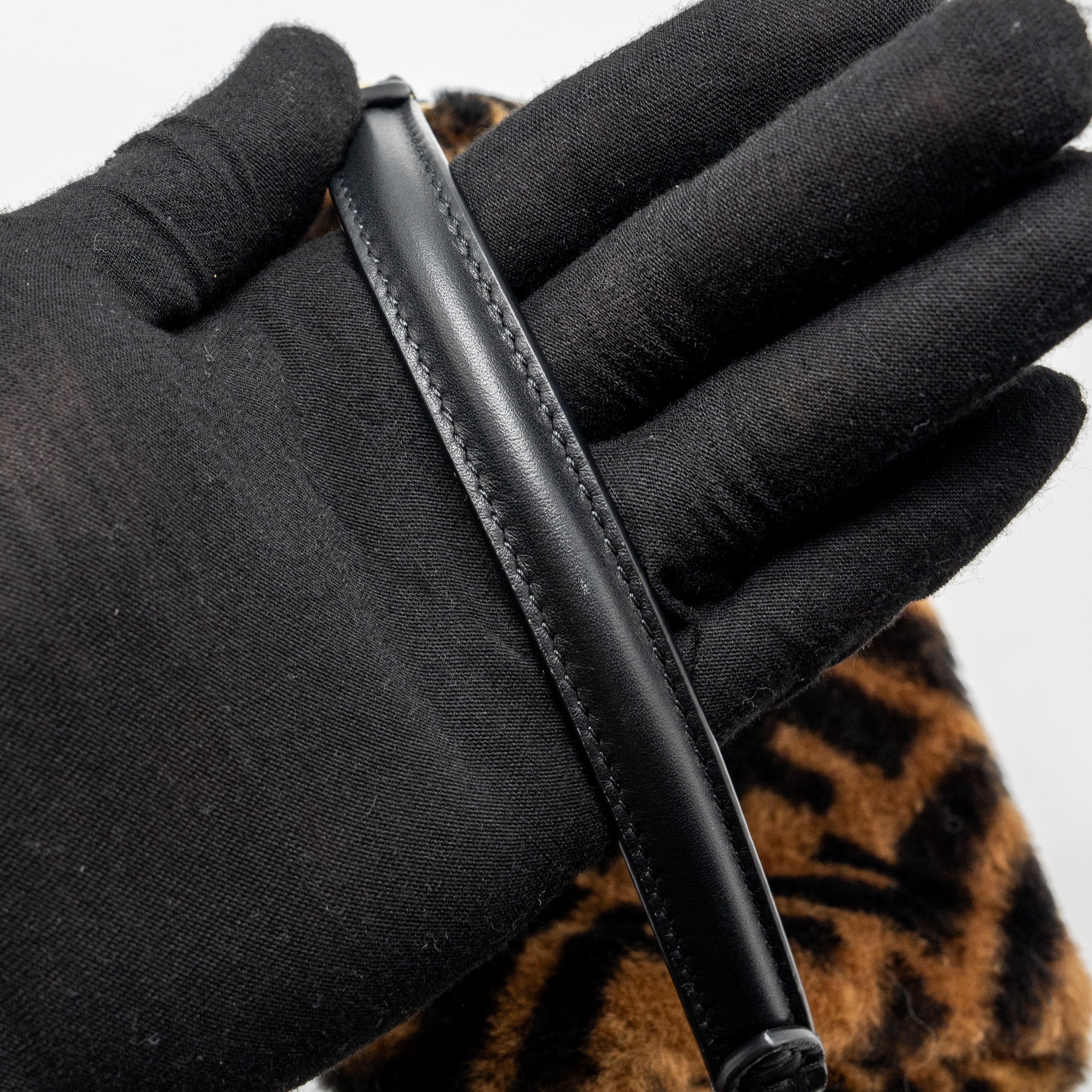 FENDI MINI BAGUETTE BAG LAMB FUR BLACK/BROWN GHW