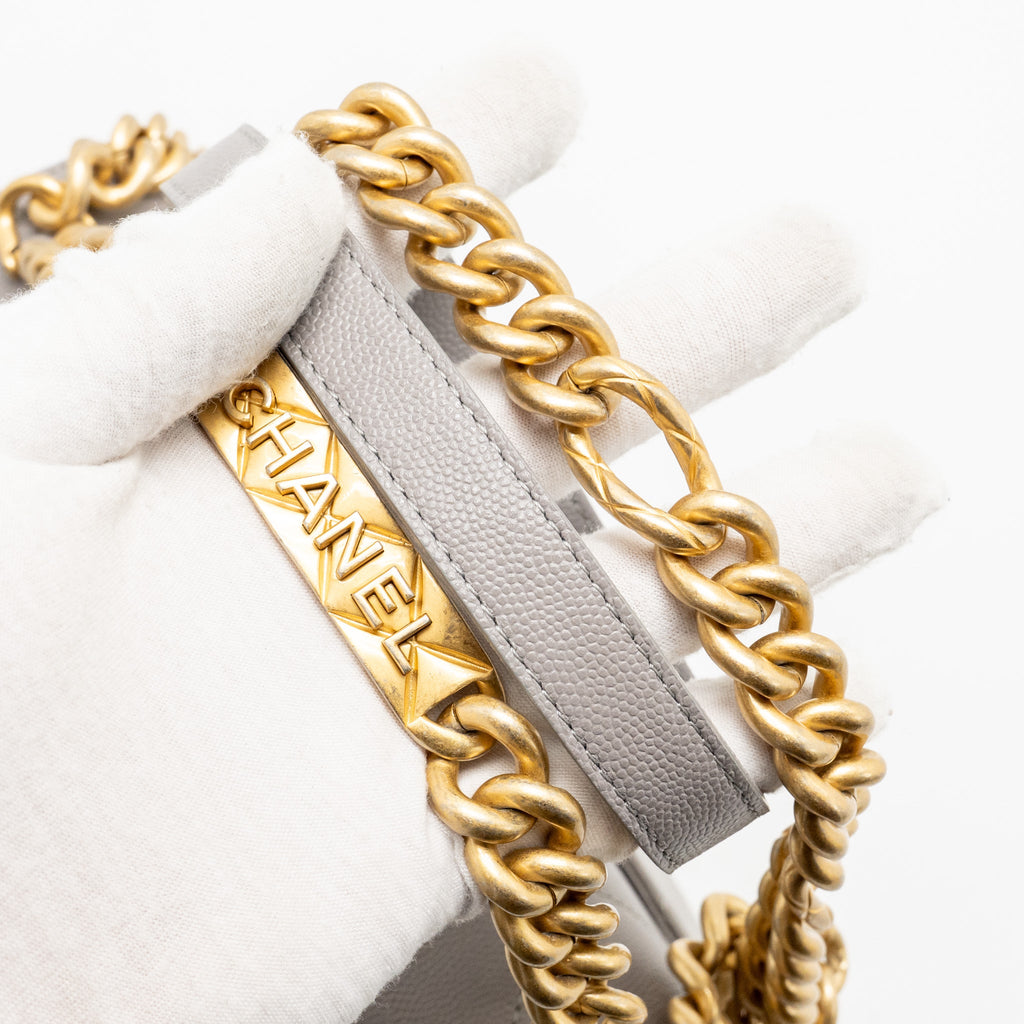 CHANEL QUILTED FLAP BAG WITH CHAIN HANDLE CAVIAR GREY GHW (MICROCHIP)