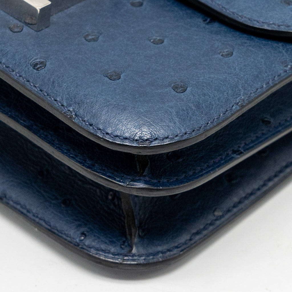 HERMES MINI CONSTANCE OSTRICH 7L BLEU DE MALTE SHW