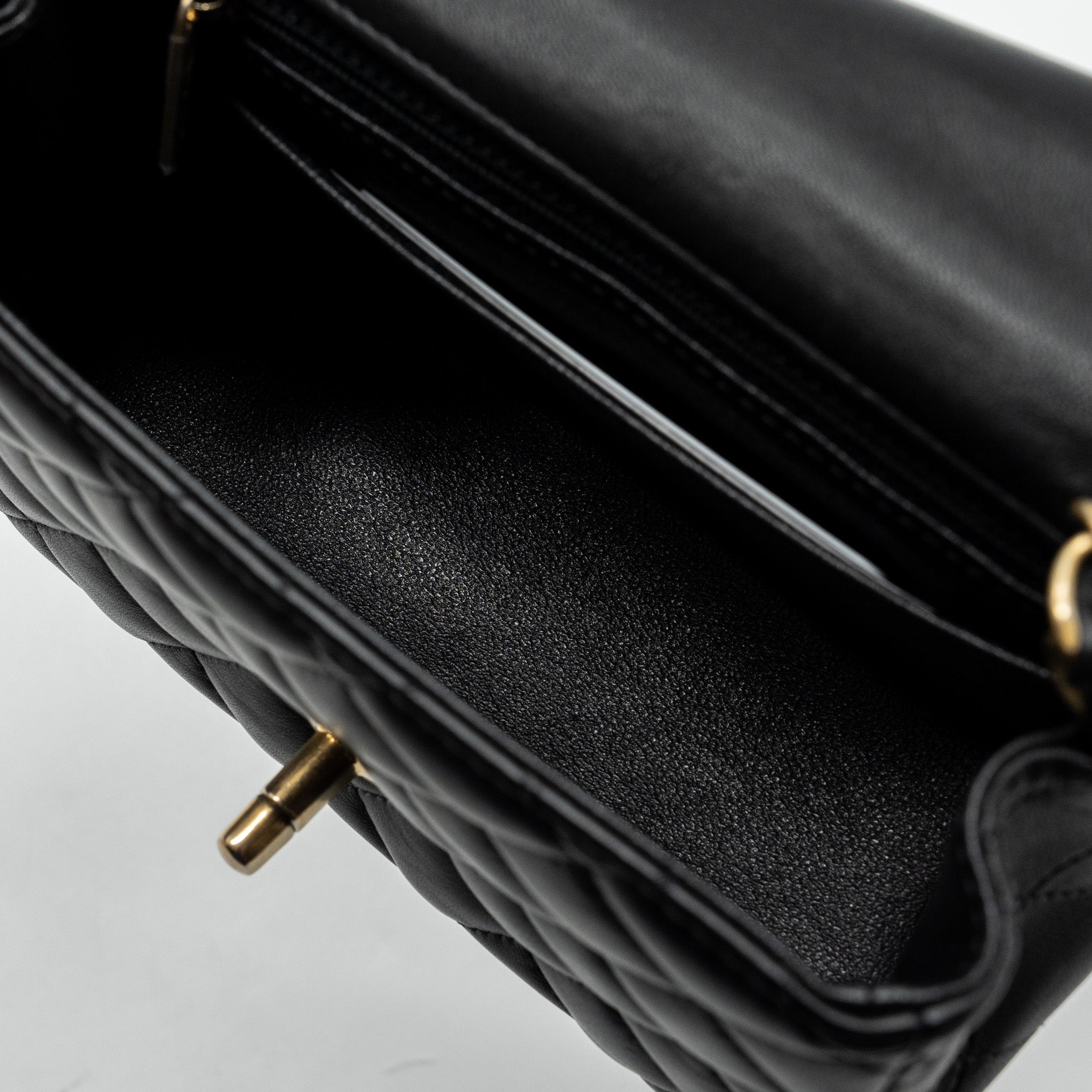 CHANEL CLASSIC MINI SQUARE FLAP BAG LAMBSKIN BLACK BRUSHED GHW