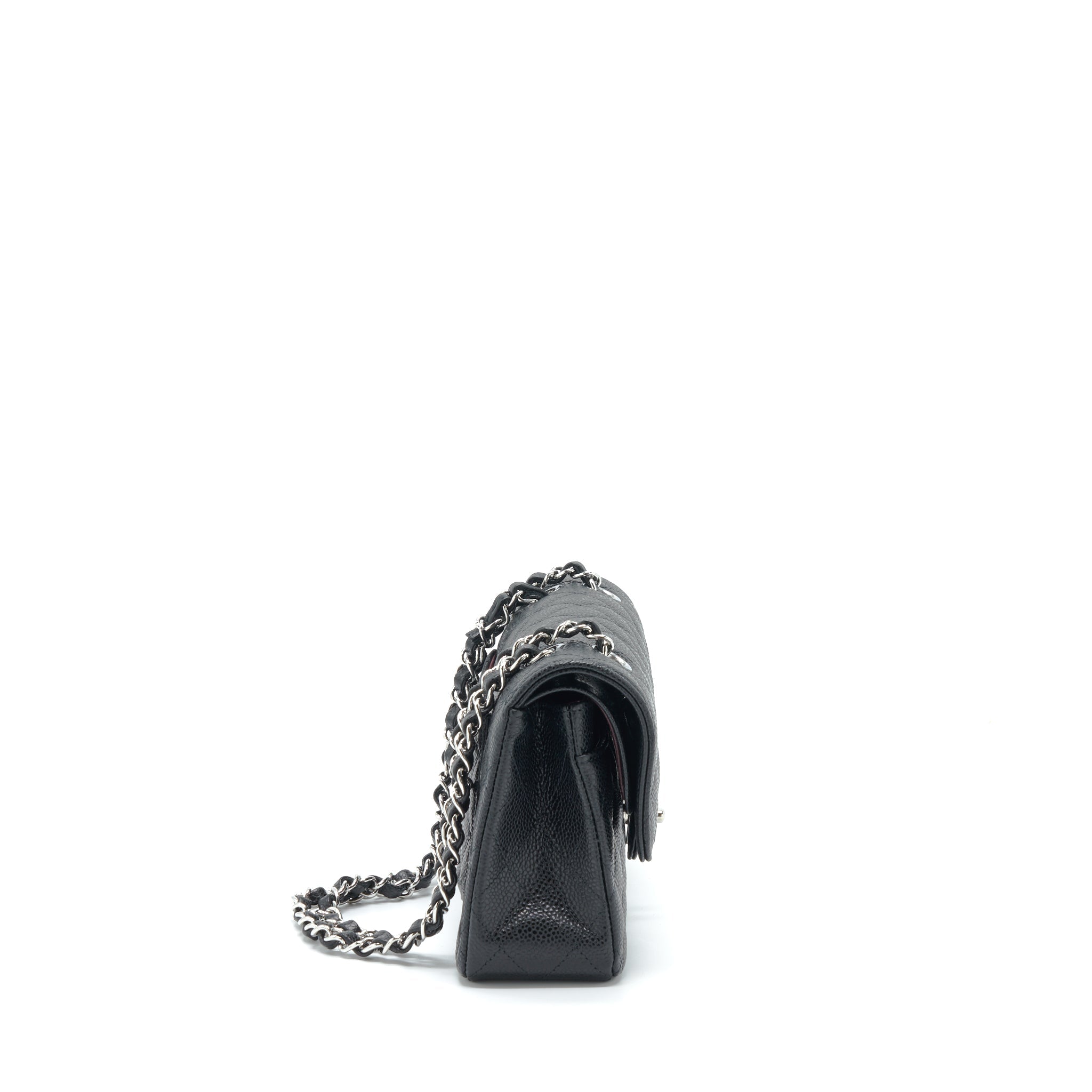 CHANEL SMALL CLASSIC DOUBLE FLAP BAG CAVIAR BLACK SHW (MICROCHIP)
