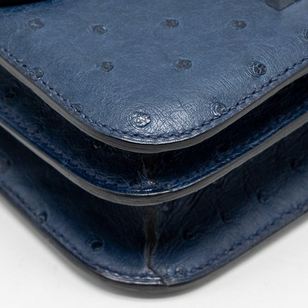 HERMES MINI CONSTANCE OSTRICH 7L BLEU DE MALTE SHW