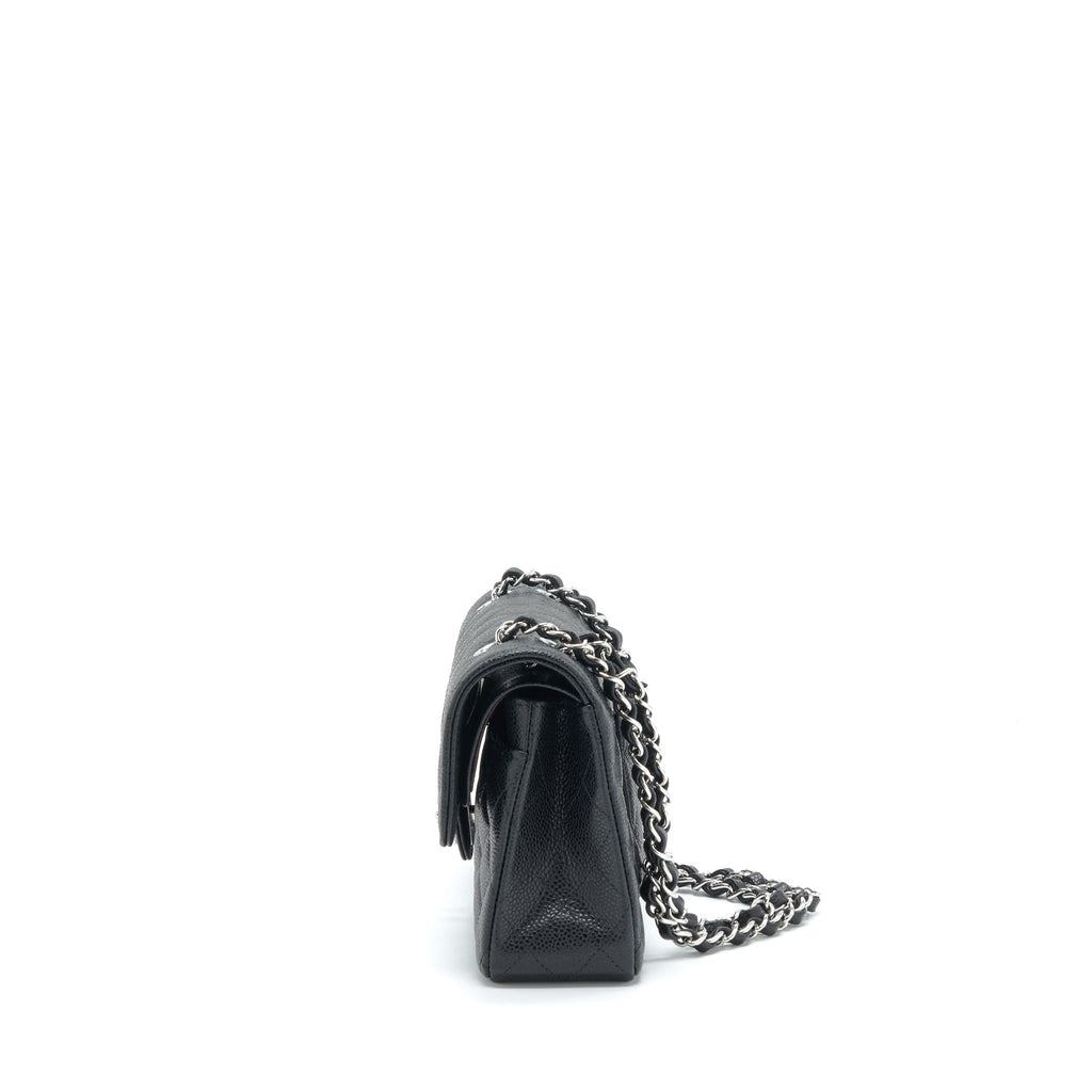 CHANEL SMALL CLASSIC DOUBLE FLAP BAG CAVIAR BLACK SHW (MICROCHIP)