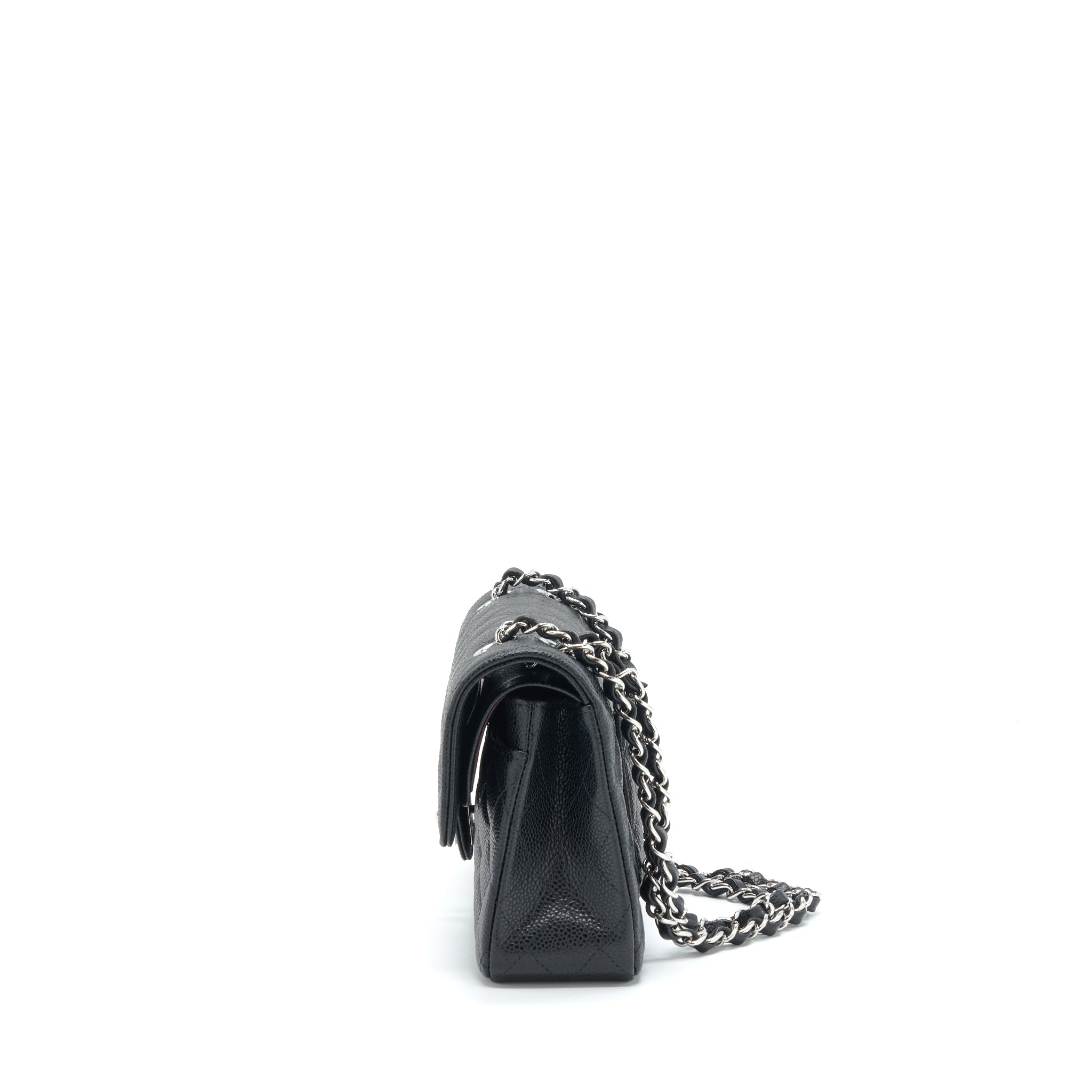 CHANEL SMALL CLASSIC DOUBLE FLAP BAG CAVIAR BLACK SHW (MICROCHIP)
