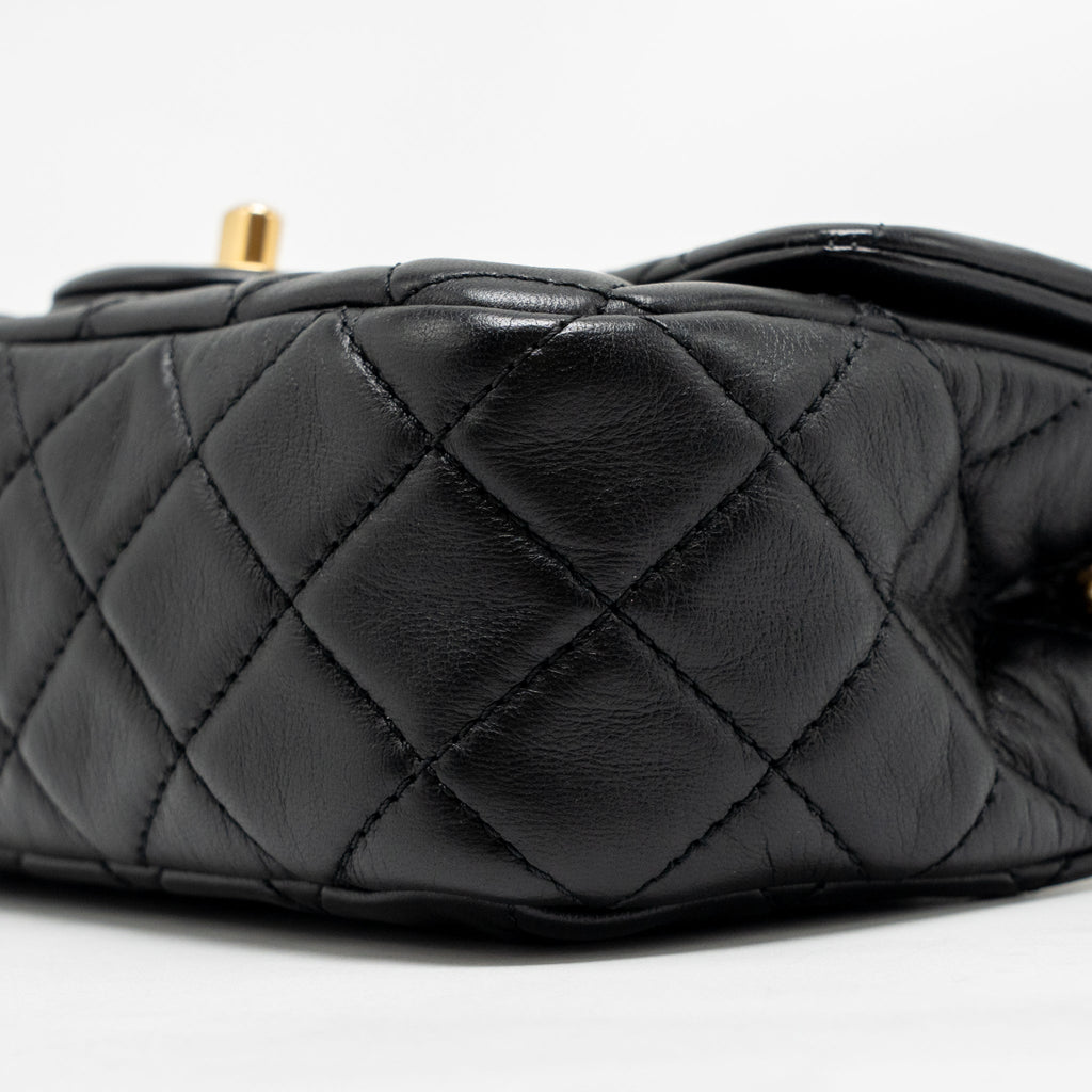 CHANEL PEARL CRUSH MINI RECTANGULAR FLAP BAG LAMBSKIN BLACK GHW (MICROCHIP)