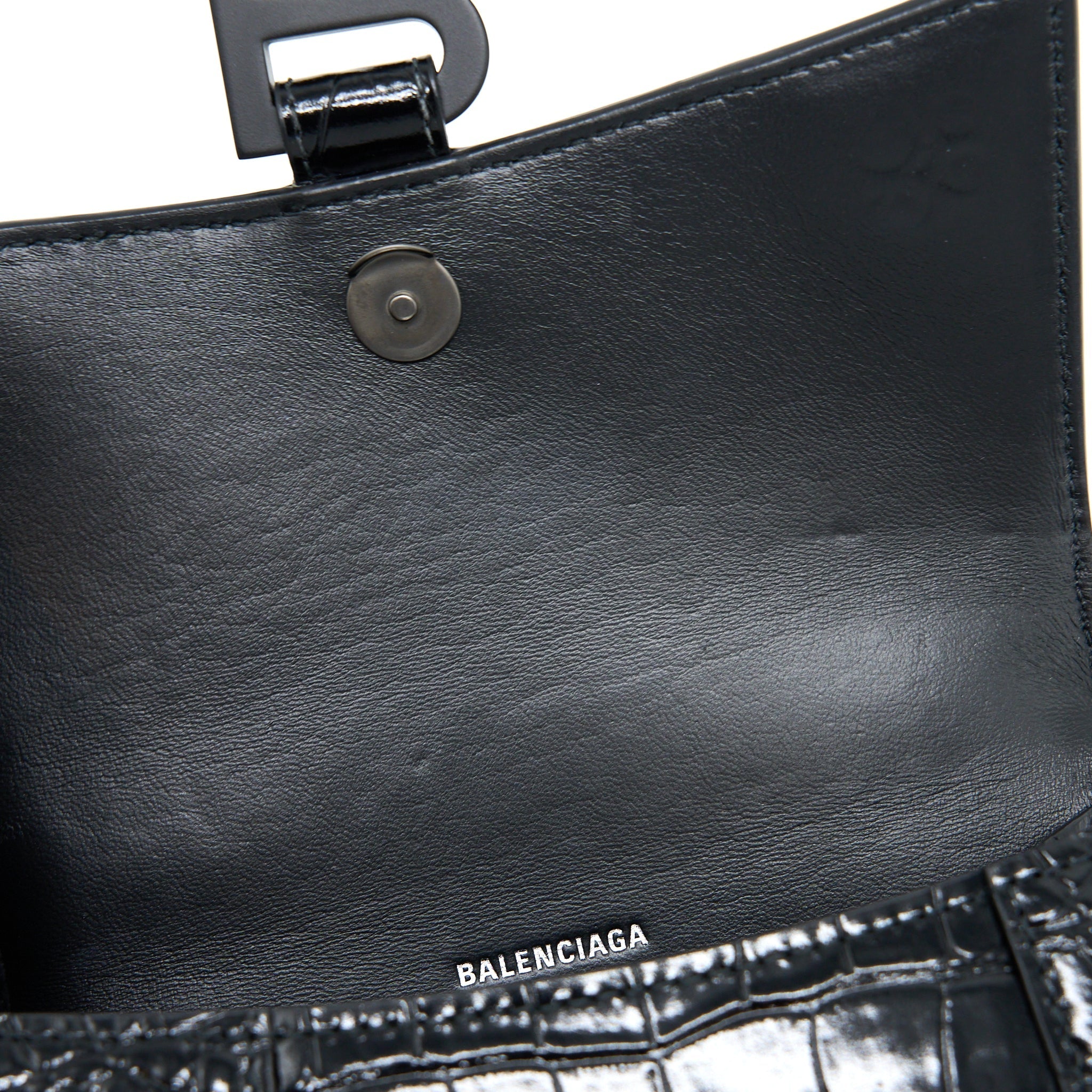 BALENCIAGA HOURGLASS XS CROC-EMBOSSED CALFSKIN SO BLACK