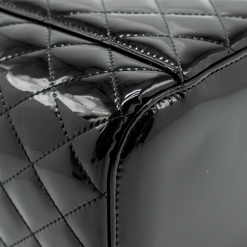 CHANEL TOP HANDLE VANITY CASE PATENT BLACK LGHW
