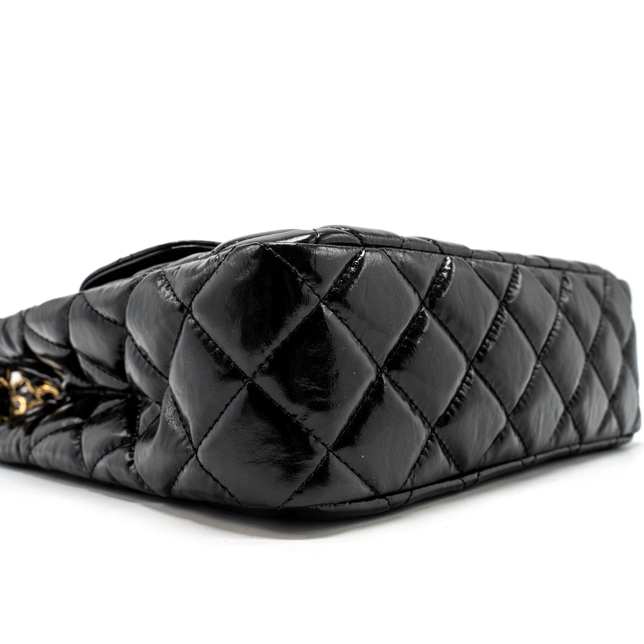 CHANEL 23C HOBO BAG SHINY CALFSKIN BLACK BRUSHED GHW (MICROCHIP)
