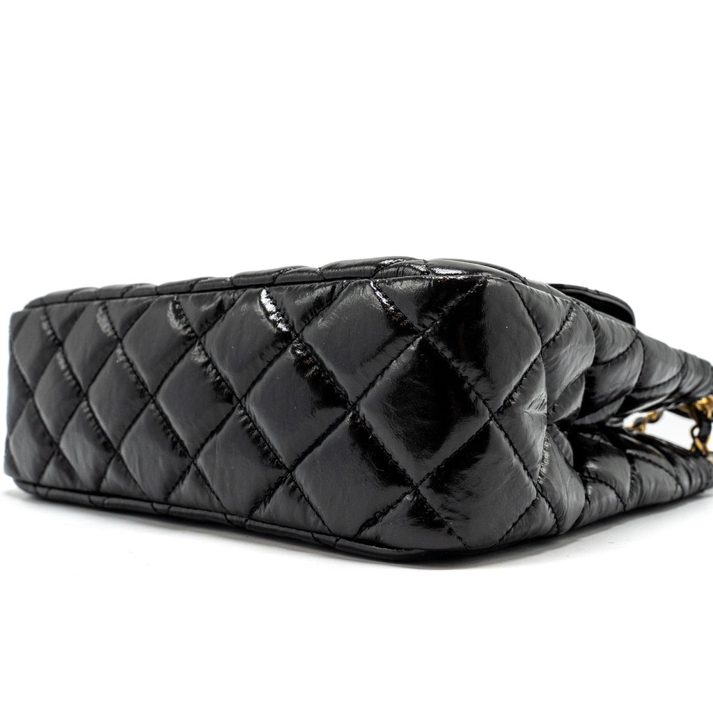 CHANEL 23C HOBO BAG SHINY CALFSKIN BLACK BRUSHED GHW (MICROCHIP)
