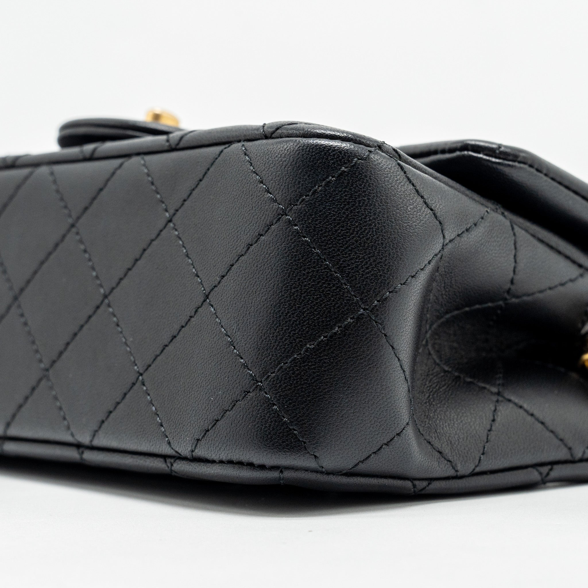 CHANEL PEARL CRUSH MINI RECTANGULAR FLAP BAG LAMBSKIN BLACK GHW (MICROCHIP)