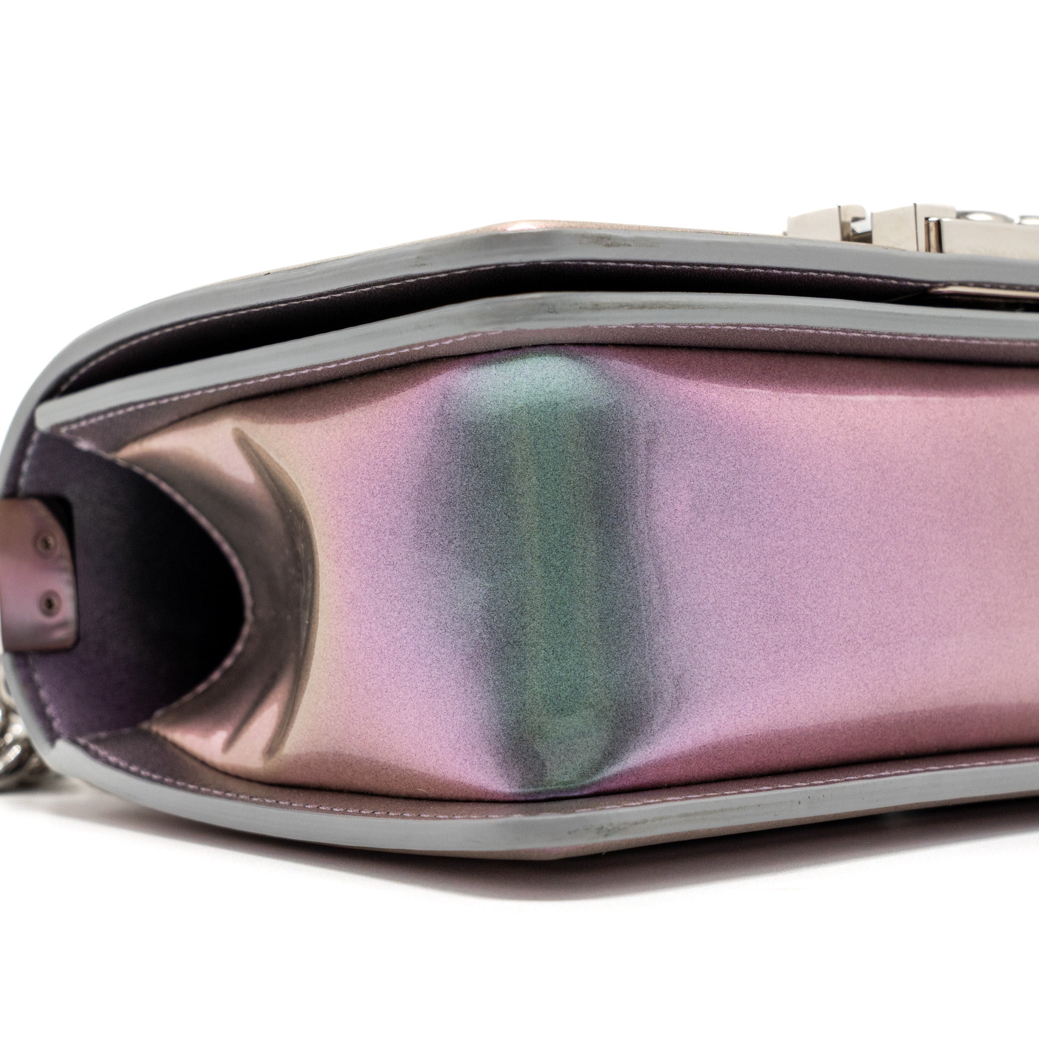 CHANEL 18S SMALL BOY BAG LIMITED PVC / PATENT CALFSKIN LEATHER IRIDESCENT LIGHT PURPLE SHW