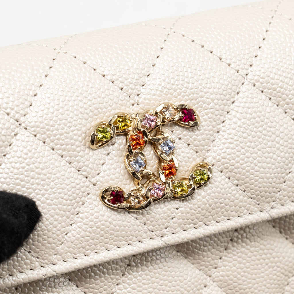 CHANEL JEWELLERY CC MINI FLAP CLUTCH WITH CHAIN CAVIAR PEARLY WHITE LGHW (MICROCHIP)