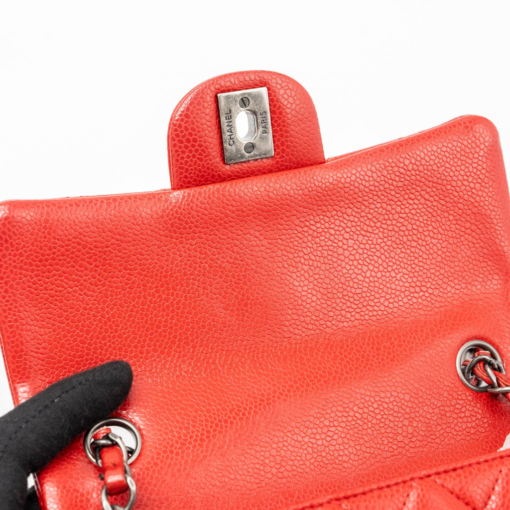 CHANEL MINI RECTANGULAR FLAP BAG CAVIAR RED RUTHENIUM HARDWARE