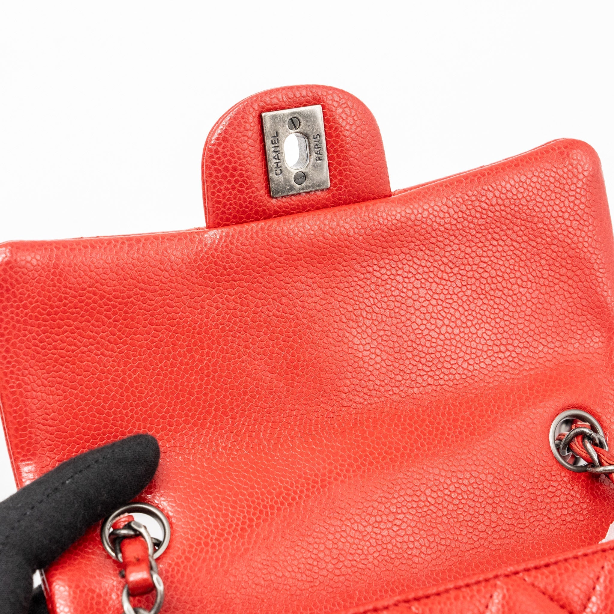 CHANEL MINI RECTANGULAR FLAP BAG CAVIAR RED RUTHENIUM HARDWARE