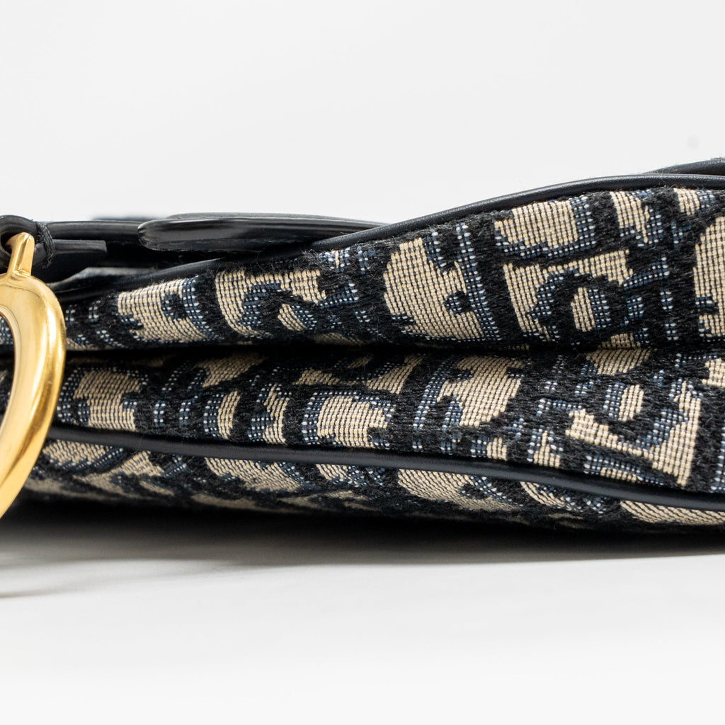 DIOR MINI SADDLE BAG BLUE OBLIQUE JACQUARD CANVAS GHW