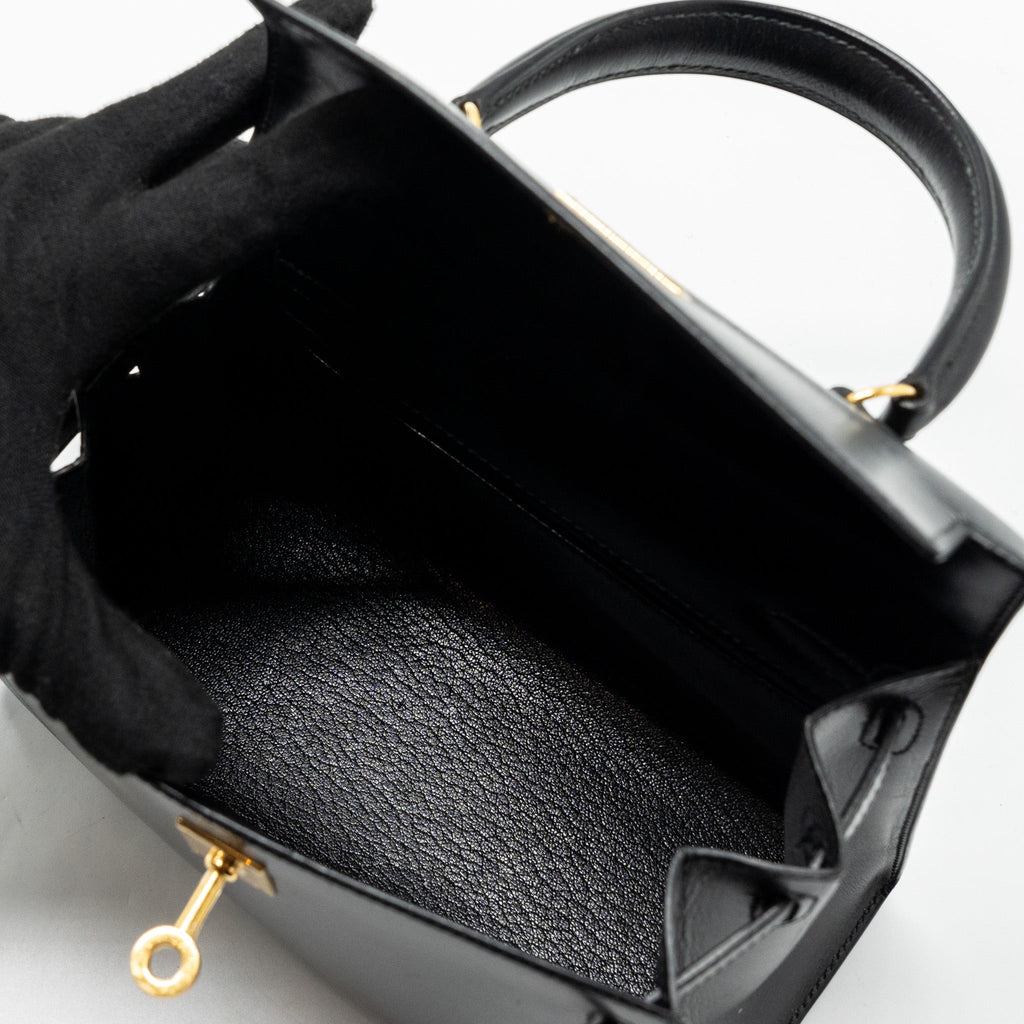 HERMES VINTAGE KELLY 20 BOX CALFSKIN BLACK GHW
