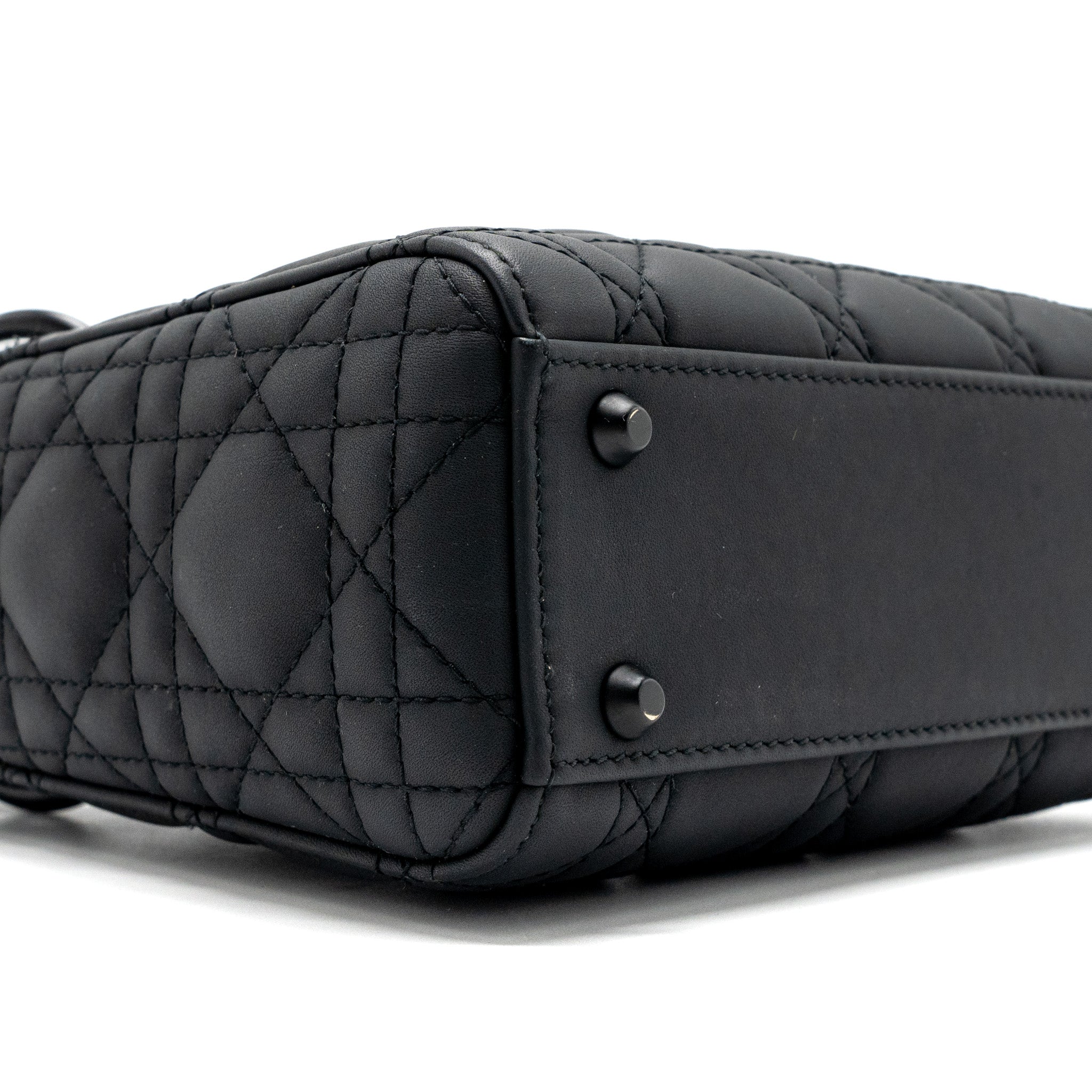 DIOR MINI LADY DIOR CANNAGE CALFSKIN BLACK WITH BLACK HARDWARE