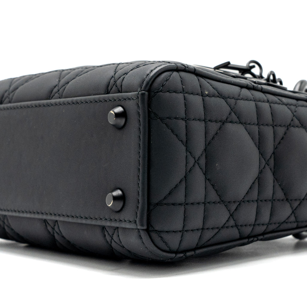 DIOR MINI LADY DIOR CANNAGE CALFSKIN BLACK WITH BLACK HARDWARE
