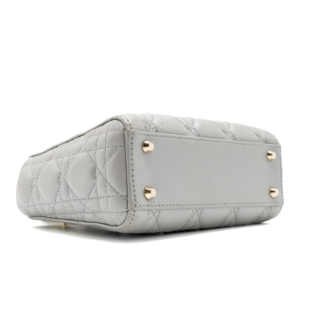 DIOR MINI LADY DIOR LAMBSKIN LIGHT GREY LGHW