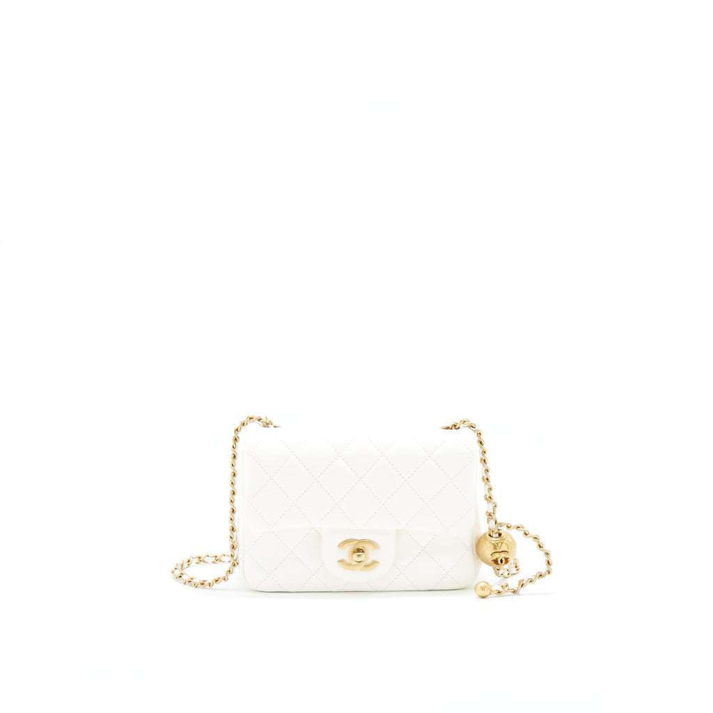 CHANEL 21B PEARL CRUSH SQUARE MINI FLAP BAG WHITE GHW