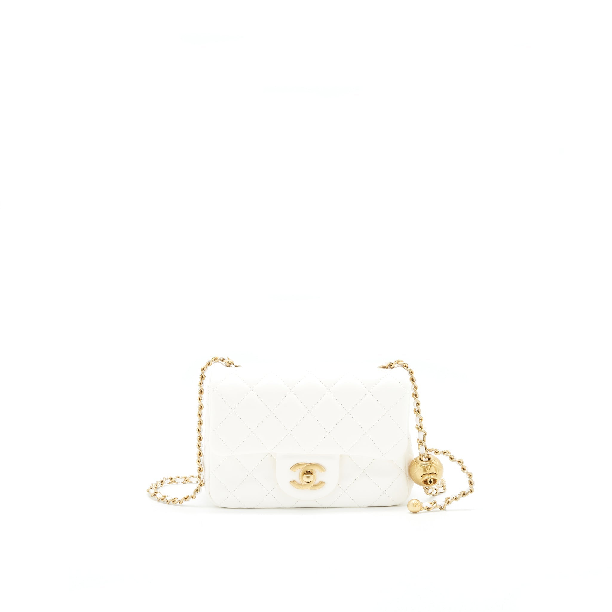 CHANEL 21B PEARL CRUSH SQUARE MINI FLAP BAG LAMBSKIN WHITE GHW