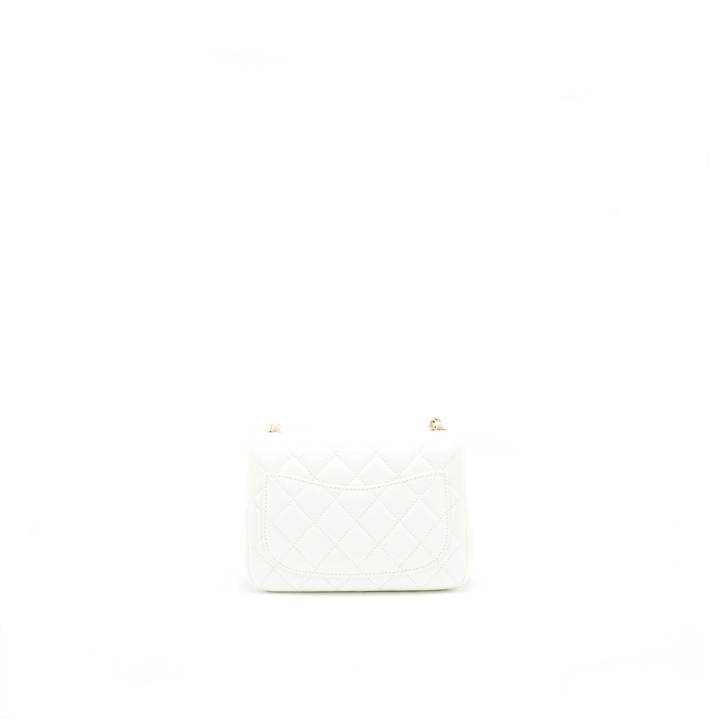 CHANEL 21B PEARL CRUSH SQUARE MINI FLAP BAG LAMBSKIN WHITE GHW