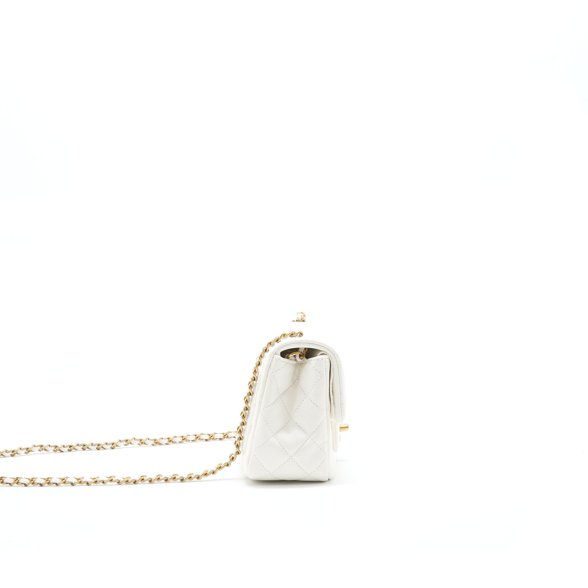 CHANEL 21B PEARL CRUSH SQUARE MINI FLAP BAG WHITE GHW