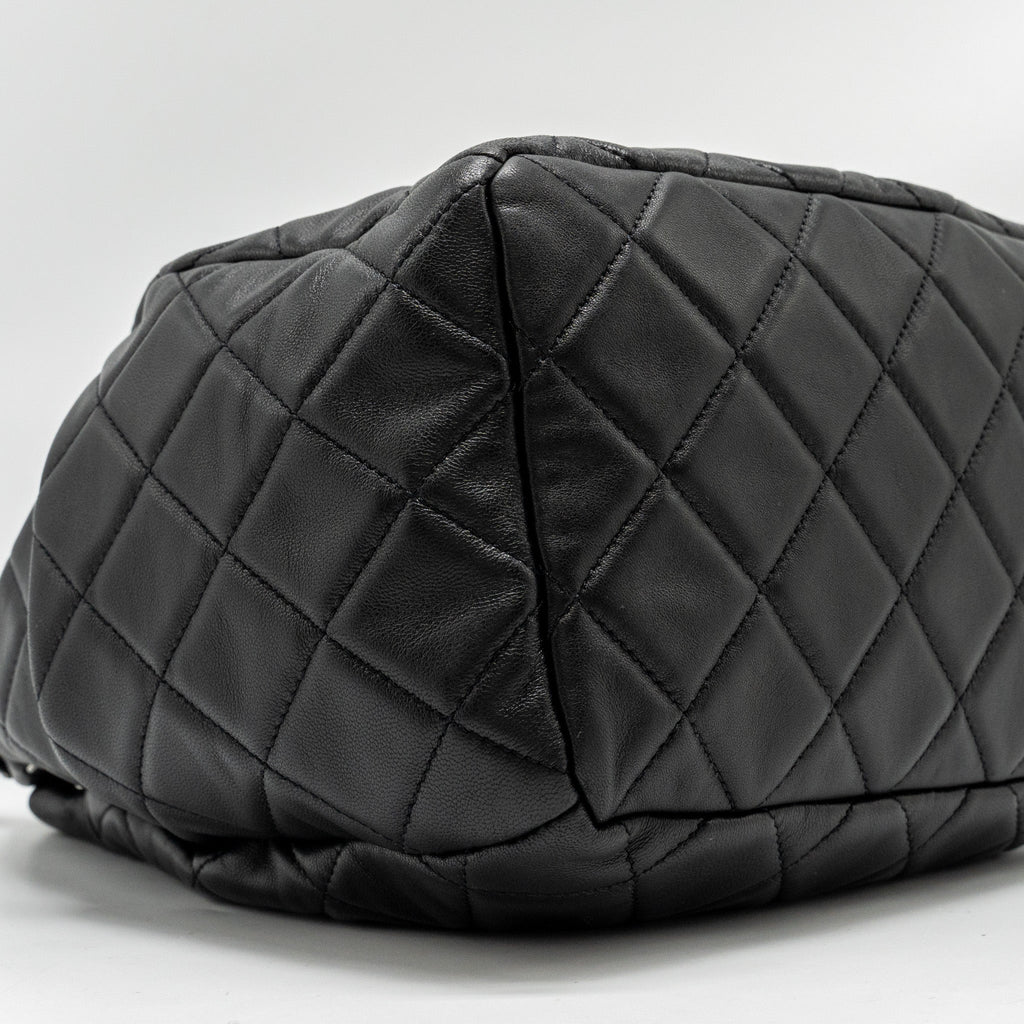 CHANEL CC CHAIN DRAWSTRING BUCKET BAG LAMBSKIN BLACK SHW